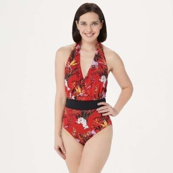 G.I.L.I. Floral One Piece Halter Swimsuit - Picture 1 of 11
